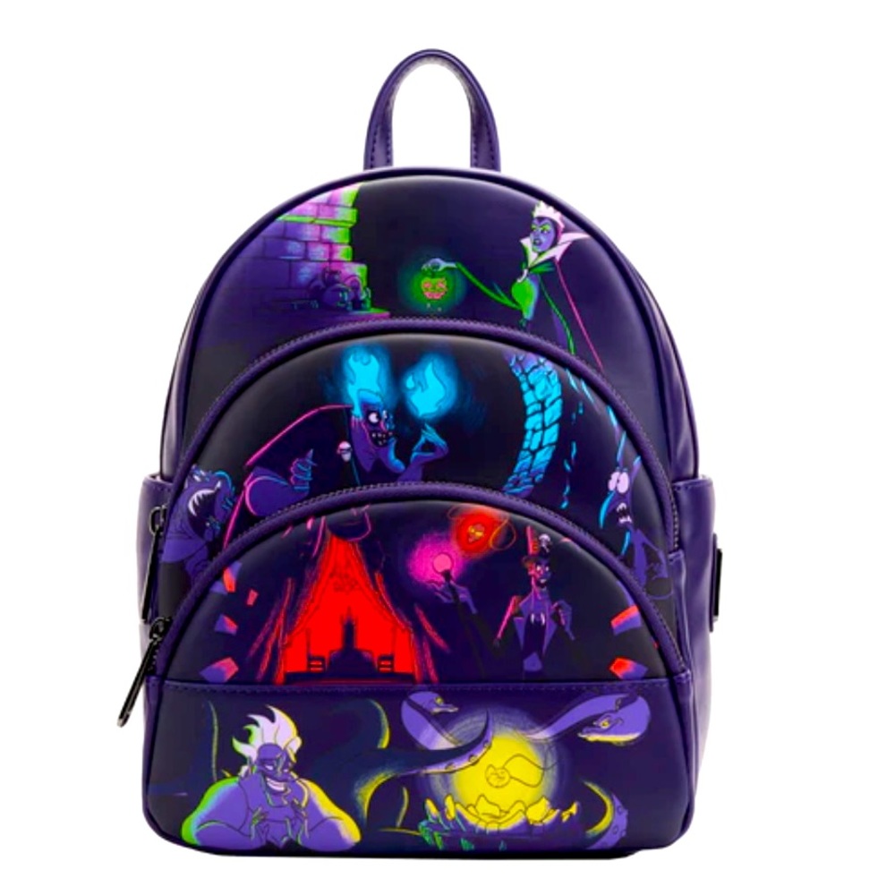LOUNGEFLY DISNEY VILLIANS GLOW TRIPLE POCKET MINI BACKPACK